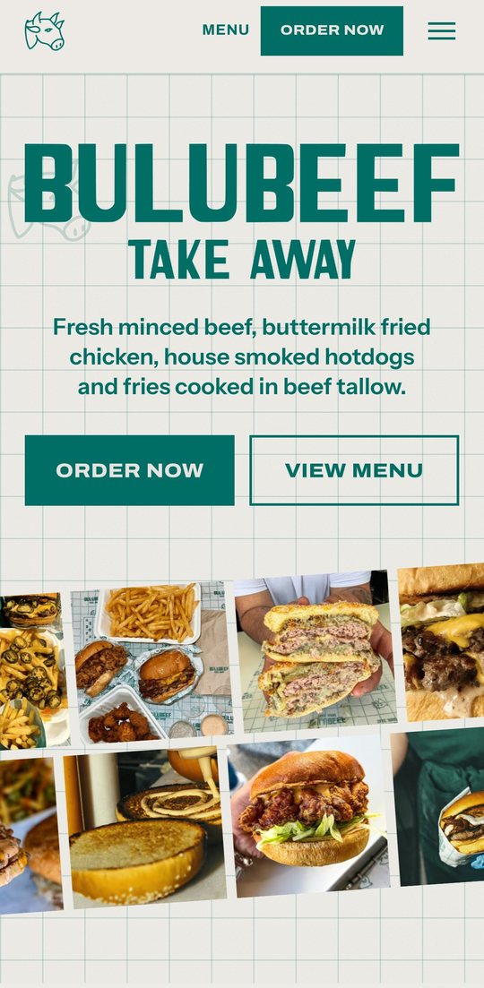 Bulubeef take-away, mobile homepage