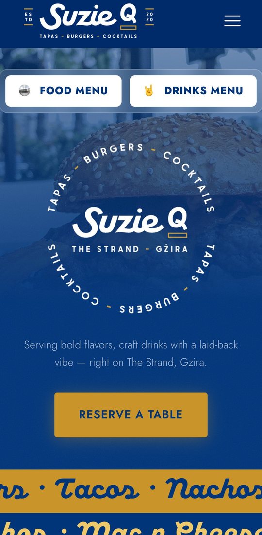 Suzie Q, mobile homepage